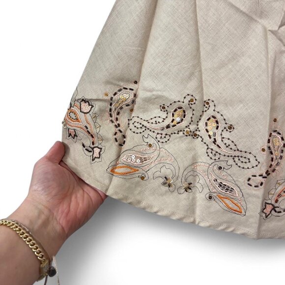 Y2K Apostrophe Linen Blend Midi‎ Skirt Paisley Print - Picture 2 of 5